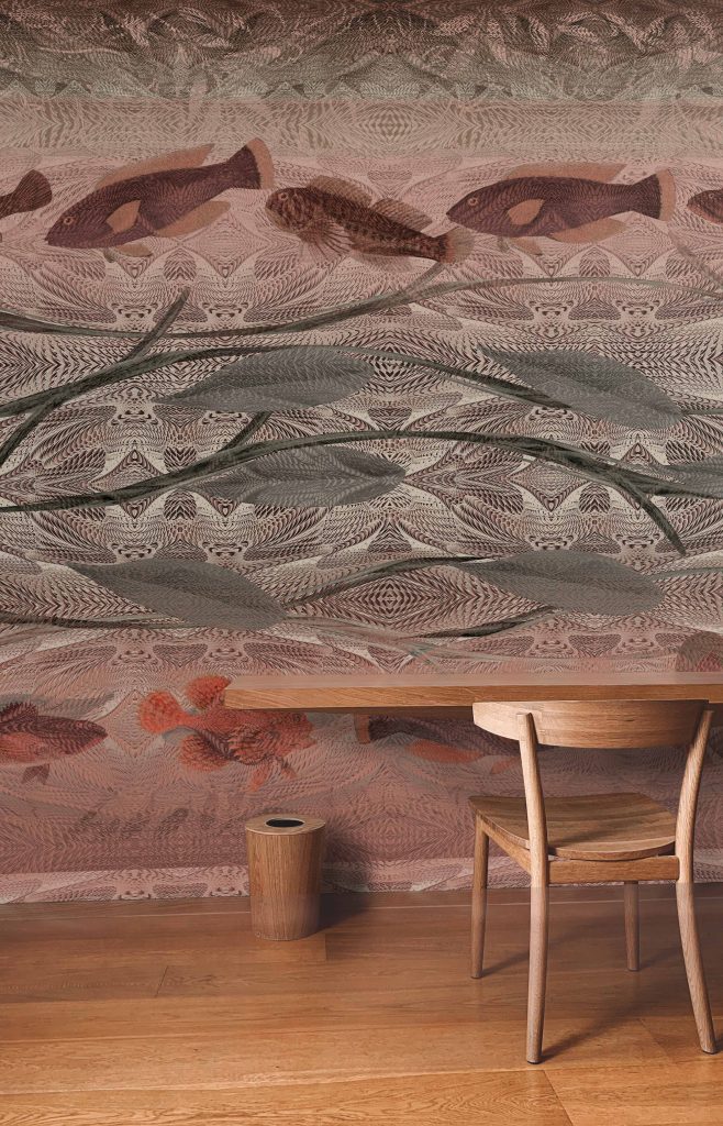 The Nami designer wallcover creating a calm atmosphere in a modern workspace.