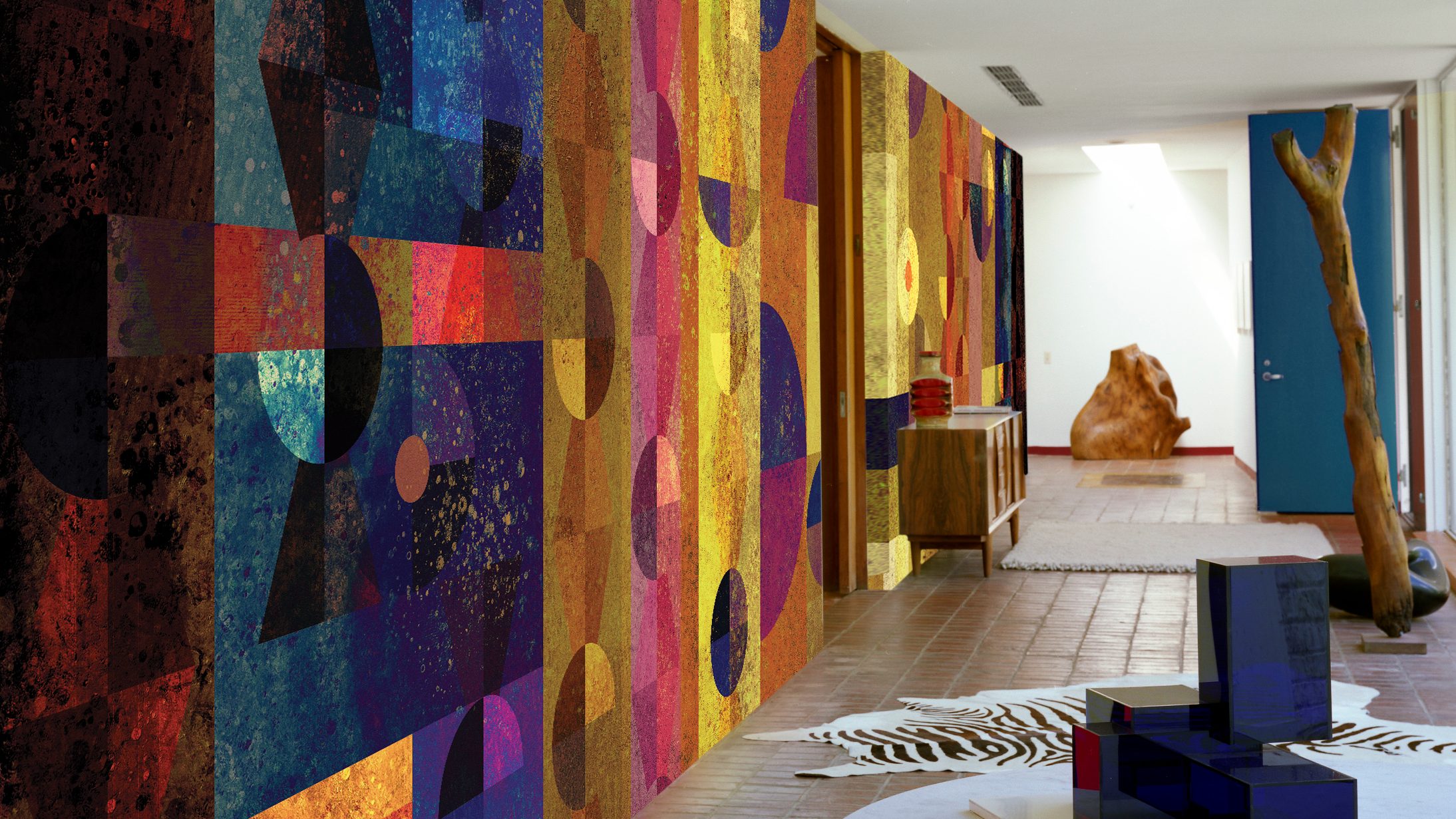 The Moon wallcover used as part of a refined interior material palette