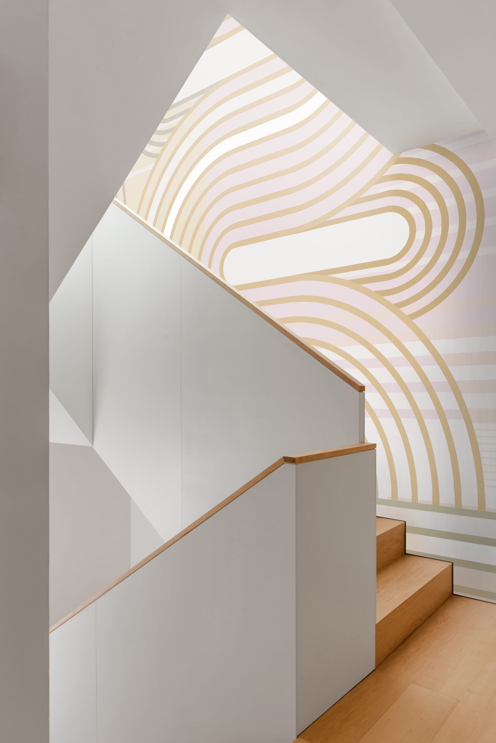 The Line seamless wallcover in a contemporary staircase interior by daisy james.