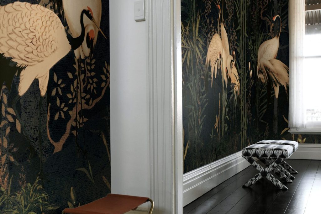 Seamless wallcovering without repeat extending through an architectural interior.