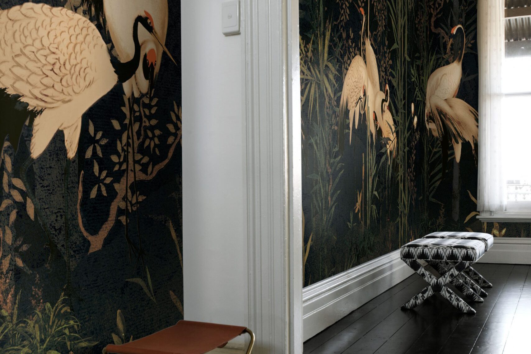 Seamless wallcovering without repeat extending through an architectural interior.